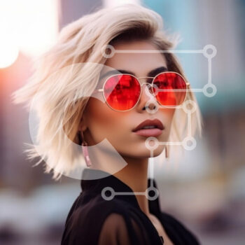 Intra Συλλεκτικό Ξύλινο Παζλ Plywood  4mm - Μοντέρνο άτομο με κόκκινα γυαλιά ηλίου στο ηλιοβασίλεμα Σε Ξύλινο Κουτί - Διαστάσεις Puzzle: 10x10 cm – 25 κομμάτια - Image 1