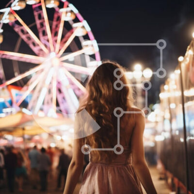 Intra Συλλεκτικό Ξύλινο Παζλ Plywood  4mm - Νεαρή γυναίκα σε νυχτερινό εκθεσιακό χώρο με ρόδα λούνα παρκ Σε Ξύλινο Κουτί - Διαστάσεις Puzzle: 10x10 cm – 25 κομμάτια - Image 1