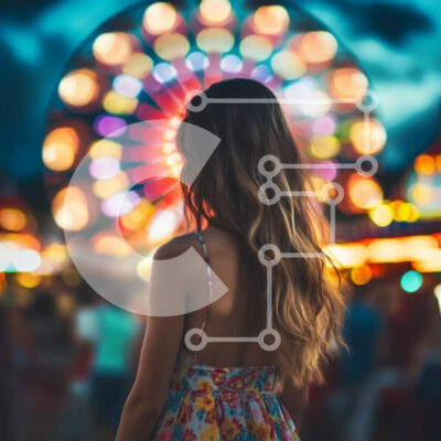 Intra Συλλεκτικό Ξύλινο Παζλ Plywood  4mm - Γυναίκα σε ρόδα λούνα παρκ σε εκθεσιακό χώρο Σε Ξύλινο Κουτί - Διαστάσεις Puzzle: 10x10 cm – 25 κομμάτια - Image 1