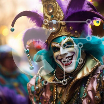 Intra Συλλεκτικό Ξύλινο Παζλ Plywood  4mm - Αποκριάτικη γιορτή με πολύχρωμη στολή και μάσκα Σε Ξύλινο Κουτί - Διαστάσεις: 10x10 cm – 25 κομμάτια - Image 1