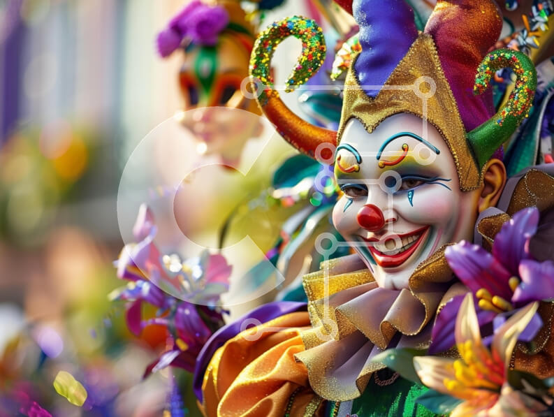 Intra Συλλεκτικό Ξύλινο Παζλ Plywood  4mm - Ζωντανή μάσκα κλόουν σε εορταστικό περιβάλλον Σε Ξύλινο Κουτί - Διαστάσεις: 10x10 cm – 25 κομμάτια