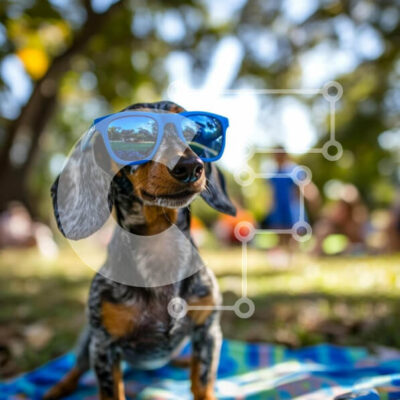 Intra Συλλεκτικό Ξύλινο Παζλ Plywood 4mm - Dachshund με γυαλιά ηλίου στο πάρκο Σε Ξύλινο Κουτί - Διαστάσεις: 10x10 cm – 25 κομμάτια - Image 1