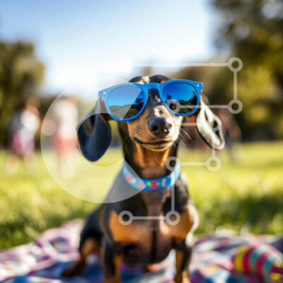 Intra Συλλεκτικό Ξύλινο Παζλ Plywood  4mm - Dachshund με γυαλιά ηλίου σε ένα Sunny Park Σε Ξύλινο Κουτί - Διαστάσεις: 10x10 cm – 25 κομμάτια - Image 1