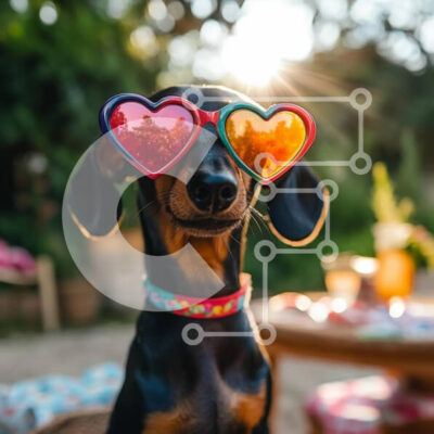 Intra Συλλεκτικό Ξύλινο Παζλ Plywood  4mm - Σκύλος Dachshund που φοράει γυαλιά ηλίου σε σχήμα καρδιάς σε ηλιόλουστο εξωτερικό περιβάλλον Σε Ξύλινο Κουτί - Διαστάσεις: 10x10 cm – 25 κομμάτια - Image 1