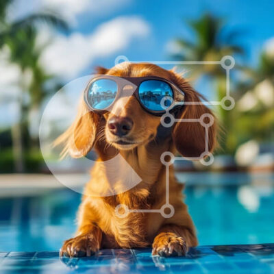 Intra Συλλεκτικό Ξύλινο Παζλ Plywood  4mm - Σκύλος Dachshund με γυαλιά ηλίου δίπλα στην πισίνα Σε Ξύλινο Κουτί - Διαστάσεις: 10x10 cm – 25 κομμάτια - Image 1