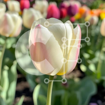 Intra Συλλεκτικό Ξύλινο Παζλ Plywood  4mm - Λευκή και ροζ τουλίπα σε έναν κήπο Σε Ξύλινο Κουτί - Διαστάσεις: 10x10 cm – 25 κομμάτια - Image 1