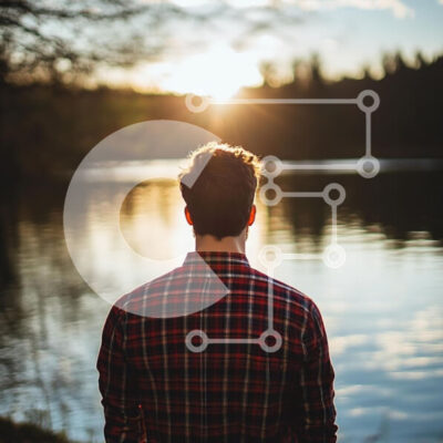 Intra Συλλεκτικό Ξύλινο Παζλ Plywood  4mm - Πρόσωπο που παρακολουθεί το ηλιοβασίλεμα δίπλα στη λίμνη Σε Ξύλινο Κουτί - Διαστάσεις: 10x10 cm – 25 κομμάτια - Image 1