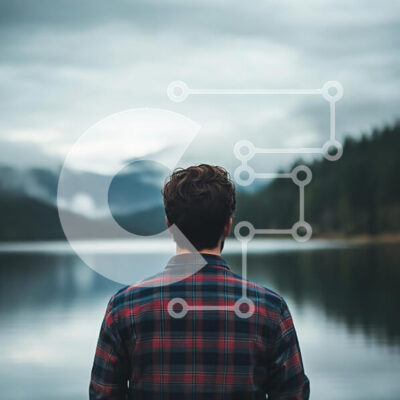 Intra Συλλεκτικό Ξύλινο Παζλ Plywood  4mm - Άνθρωπος δίπλα σε μια γαλήνια λίμνη με βουνά στο φόντο Σε Ξύλινο Κουτί - Διαστάσεις: 10x10 cm – 25 κομμάτια - Image 1