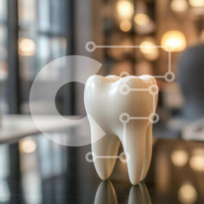 Intra Συλλεκτικό Ξύλινο Παζλ Plywood  4mm - Γυαλιστερό λευκό οδοντιατρικό μοντέλο σε μαύρη επιφάνεια Σε Ξύλινο Κουτί - Διαστάσεις: 10x10 cm – 25 κομμάτια - Image 1