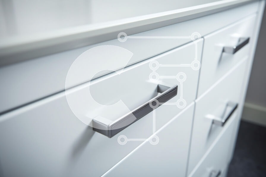 Intra Συλλεκτικό Ξύλινο Παζλ Plywood  4mm - Κοντινό πλάνο ενός σύγχρονου λευκού ντουλαπιού Σε Ξύλινο Κουτί - Διαστάσεις Puzzle: 10x10 cm – 25 κομμάτια