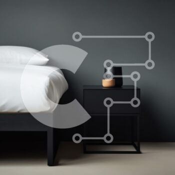 Intra Συλλεκτικό Ξύλινο Παζλ Plywood  4mm - Μινιμαλιστικό υπνοδωμάτιο με μαύρο κομοδίνο και λευκό κρεβάτι Σε Ξύλινο Κουτί - Διαστάσεις Puzzle: 10x10 cm – 25 κομμάτια - Image 1