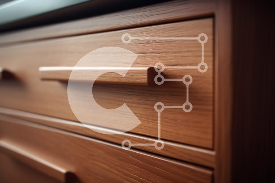 Intra Συλλεκτικό Ξύλινο Παζλ Plywood  4mm - Κοντινό πλάνο ενός ξύλινου συρταριού με μοντέρνες λαβές Σε Ξύλινο Κουτί - Διαστάσεις Puzzle: 10x10 cm – 25 κομμάτια