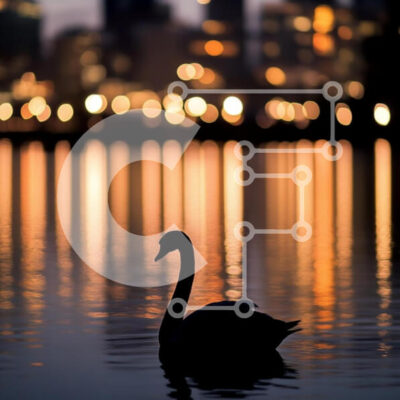 Intra Συλλεκτικό Ξύλινο Παζλ Plywood  4mm - Swan Silhouette στο σούρουπο με τα φώτα της πόλης Σε Ξύλινο Κουτί - Διαστάσεις: 10x10 cm – 25 κομμάτια - Image 1