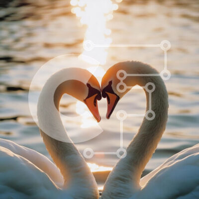 Intra Συλλεκτικό Ξύλινο Παζλ Plywood 4mm - Κύκνοι σε σχήμα καρδιάς στο ηλιοβασίλεμα Σε Ξύλινο Κουτί - Διαστάσεις: 10x10 cm – 25 κομμάτια - Image 1