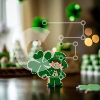 Intra Συλλεκτικό Ξύλινο Παζλ Plywood  4mm - Χαρούμενος καλικάτζαρος με τετράφυλλο τριφύλλι Σε Ξύλινο Κουτί - Διαστάσεις: 10x10 cm – 25 κομμάτια - Image 1