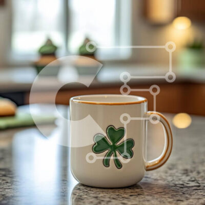 Intra Συλλεκτικό Ξύλινο Παζλ Plywood  4mm - Κεραμική κούπα με σχέδιο τριφύλλι σε πάγκο από γρανίτη Σε Ξύλινο Κουτί - Διαστάσεις Puzzle: 10x10 cm – 25 κομμάτια - Image 1