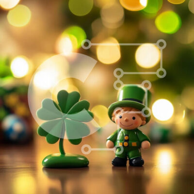 Intra Συλλεκτικό Ξύλινο Παζλ Plywood  4mm - Γιορτινό καλλικάτζαρο και τετράφυλλο τριφύλλι για την ημέρα του Αγίου Πατρικίου Σε Ξύλινο Κουτί - Διαστάσεις: 10x10 cm – 25 κομμάτια - Image 1