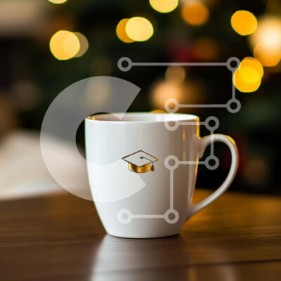 Intra Συλλεκτικό Ξύλινο Παζλ Plywood 4mm - Φλιτζάνι καφέ αποφοίτησης με φόντο Bokeh Σε Ξύλινο Κουτί - Διαστάσεις: 10x10 cm – 25 κομμάτια - Image 1