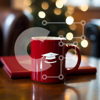 Intra Συλλεκτικό Ξύλινο Παζλ Plywood  4mm - Κόκκινη κούπα αποφοίτησης σε ξύλινο τραπέζι Σε Ξύλινο Κουτί - Διαστάσεις Puzzle: 10x10 cm – 25 κομμάτια - Image 1