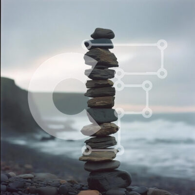 Intra Συλλεκτικό Ξύλινο Παζλ Plywood  4mm - Ισορροπημένη στοίβα πέτρας σε μια παραλία Σε Ξύλινο Κουτί - Διαστάσεις: 10x10 cm – 25 κομμάτια - Image 1