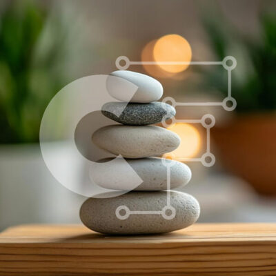 Intra Συλλεκτικό Ξύλινο Παζλ Plywood  4mm - Ισορροπημένη στοίβα πέτρες σε ξύλινη επιφάνεια Σε Ξύλινο Κουτί - Διαστάσεις: 10x10 cm – 25 κομμάτια - Image 1