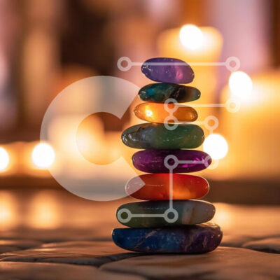 Intra Συλλεκτικό Ξύλινο Παζλ Plywood  4mm - Στοίβα από πολύχρωμες στιλβωμένες πέτρες με φόντο το φως των κεριών Σε Ξύλινο Κουτί - Διαστάσεις: 10x10 cm – 25 κομμάτια - Image 1