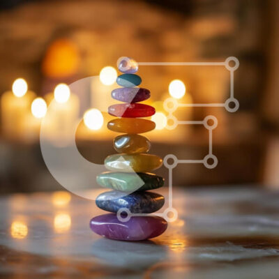 Intra Συλλεκτικό Ξύλινο Παζλ Plywood  4mm - Στοίβα από πολύχρωμες πέτρες με φόντο το φως των κεριών Σε Ξύλινο Κουτί - Διαστάσεις: 10x10 cm – 25 κομμάτια - Image 1