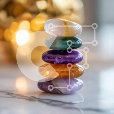 Intra Συλλεκτικό Ξύλινο Παζλ Plywood  4mm - Στοίβα από πολύχρωμους πολύτιμους λίθους σε μαρμάρινη επιφάνεια Σε Ξύλινο Κουτί - Διαστάσεις: 10x10 cm – 25 κομμάτια - Image 1