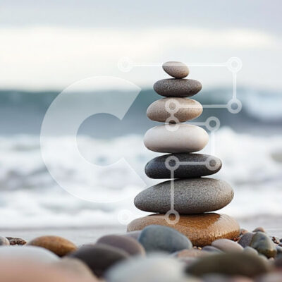 Intra Συλλεκτικό Ξύλινο Παζλ Plywood  4mm - Ισορροπημένη στοίβα βότσαλων στην παραλία Σε Ξύλινο Κουτί - Διαστάσεις: 10x10 cm – 25 κομμάτια - Image 1