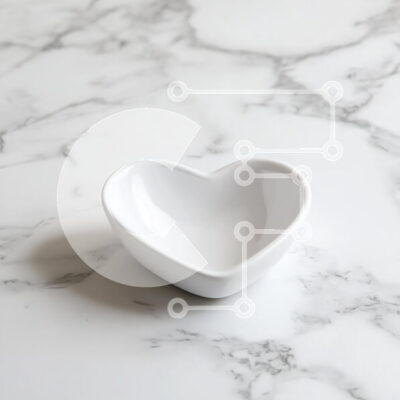 Intra Συλλεκτικό Ξύλινο Παζλ Plywood  4mm - Λευκό κεραμικό πιάτο σε σχήμα καρδιάς σε μαρμάρινη επιφάνεια Σε Ξύλινο Κουτί - Διαστάσεις: 10x10 cm – 25 κομμάτια - Image 1