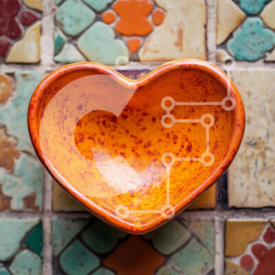 Intra Συλλεκτικό Ξύλινο Παζλ Plywood  4mm - Πορτοκαλί μπολ σε σχήμα καρδιάς σε διακοσμητικά πλακάκια Σε Ξύλινο Κουτί - Διαστάσεις: 10x10 cm – 25 κομμάτια - Image 1