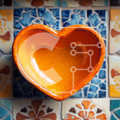 Intra Συλλεκτικό Ξύλινο Παζλ Plywood 4mm - Πορτοκαλί μπολ σε σχήμα καρδιάς σε πολύχρωμα πλακάκια Σε Ξύλινο Κουτί - Διαστάσεις: 10x10 cm – 25 κομμάτια - Image 1