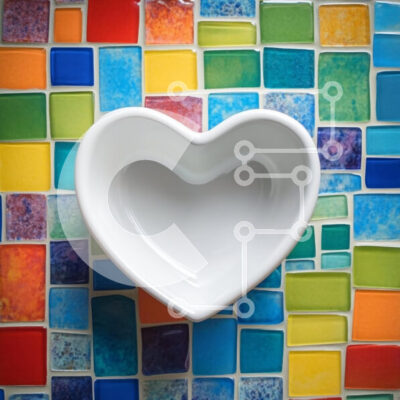 Intra Συλλεκτικό Ξύλινο Παζλ Plywood  4mm - Μπολ σε σχήμα καρδιάς σε πολύχρωμο μωσαϊκό φόντο Σε Ξύλινο Κουτί - Διαστάσεις: 10x10 cm – 25 κομμάτια - Image 1