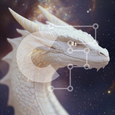 Intra Συλλεκτικό Ξύλινο Παζλ Plywood  4mm - Μεγαλοπρεπής Λευκός Δράκος στο Κοσμικό Διάστημα Σε Ξύλινο Κουτί - Διαστάσεις Puzzle: 10x10 cm – 25 κομμάτια - Image 1