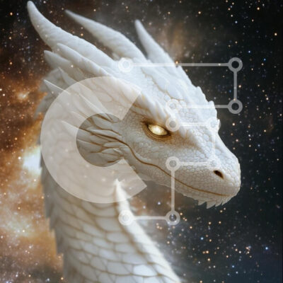 Intra Συλλεκτικό Ξύλινο Παζλ Plywood  4mm - Μεγαλοπρεπής Λευκός Δράκος στο Κοσμικό Διάστημα Σε Ξύλινο Κουτί - Διαστάσεις Puzzle: 10x10 cm – 25 κομμάτια - Image 1