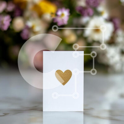Intra Συλλεκτικό Ξύλινο Παζλ Plywood  4mm - Κομψή ευχετήρια κάρτα με χρυσή καρδιά σε floral φόντο Σε Ξύλινο Κουτί - Διαστάσεις Puzzle: 10x10 cm – 25 κομμάτια - Image 1
