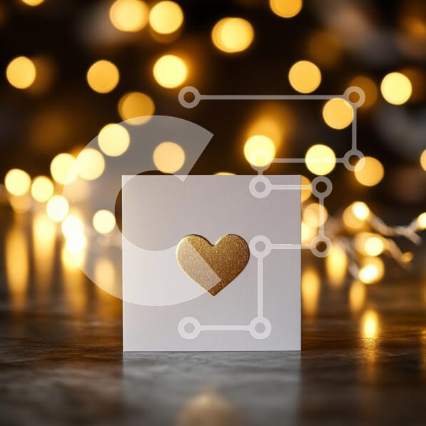 Intra Συλλεκτικό Ξύλινο Παζλ Plywood  4mm - Ευχετήρια κάρτα με χρυσή καρδιά και φώτα Bokeh Σε Ξύλινο Κουτί - Διαστάσεις: 10x10 cm – 25 κομμάτια