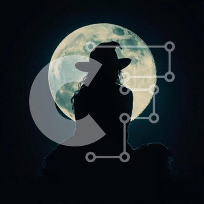 Intra Συλλεκτικό Ξύλινο Παζλ Plywood  4mm - Σιλουέτα μιας μάγισσας ενάντια σε μια πανσέληνο Σε Ξύλινο Κουτί - Διαστάσεις: 10x10 cm – 25 κομμάτια - Image 1