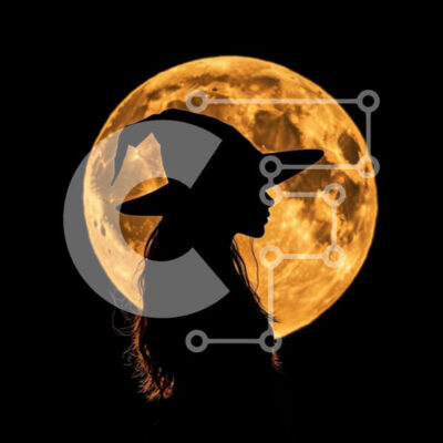 Intra Συλλεκτικό Ξύλινο Παζλ Plywood  4mm - Σιλουέτα μάγισσας ενάντια στην πανσέληνο Σε Ξύλινο Κουτί - Διαστάσεις: 10x10 cm – 25 κομμάτια - Image 1