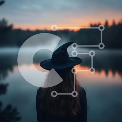 Intra Συλλεκτικό Ξύλινο Παζλ Plywood  4mm - Καπέλο μάγισσας στο ηλιοβασίλεμα δίπλα στη λίμνη Σε Ξύλινο Κουτί - Διαστάσεις: 10x10 cm – 25 κομμάτια - Image 1