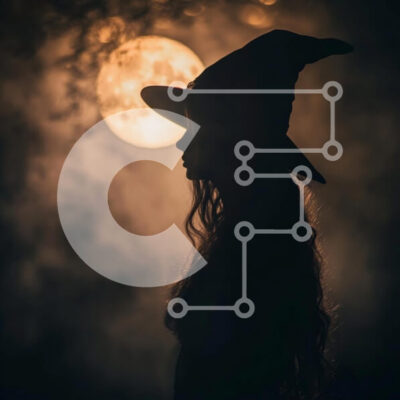 Intra Συλλεκτικό Ξύλινο Παζλ Plywood  4mm - Σιλουέτα μάγισσας ενάντια σε μια πανσέληνο Σε Ξύλινο Κουτί - Διαστάσεις: 10x10 cm – 25 κομμάτια - Image 1