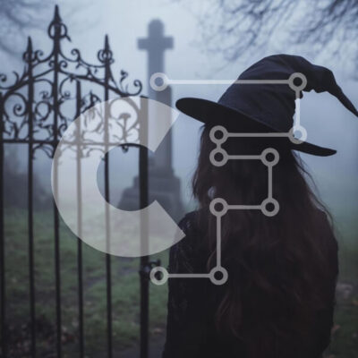 Intra Συλλεκτικό Ξύλινο Παζλ Plywood  4mm - Μάγισσα στο ομιχλώδες νεκροταφείο Σε Ξύλινο Κουτί - Διαστάσεις: 10x10 cm – 25 κομμάτια - Image 1