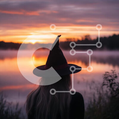 Intra Συλλεκτικό Ξύλινο Παζλ Plywood  4mm - Γυναίκα με καπέλο μάγισσας στο ηλιοβασίλεμα δίπλα στη λίμνη Σε Ξύλινο Κουτί - Διαστάσεις: 10x10 cm – 25 κομμάτια - Image 1