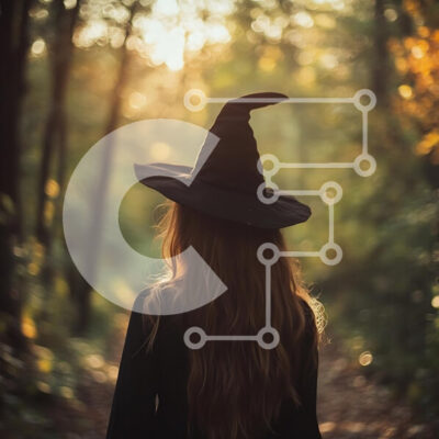 Intra Συλλεκτικό Ξύλινο Παζλ Plywood  4mm - Γυναίκα με καπέλο μάγισσας σε ένα μυστικιστικό δάσος Σε Ξύλινο Κουτί - Διαστάσεις: 10x10 cm – 25 κομμάτια - Image 1