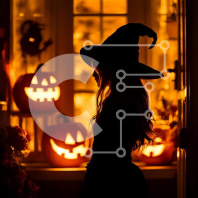 Intra Συλλεκτικό Ξύλινο Παζλ Plywood  4mm - Σιλουέτα μάγισσας με κολοκύθες αποκριών Σε Ξύλινο Κουτί - Διαστάσεις: 10x10 cm – 25 κομμάτια - Image 1