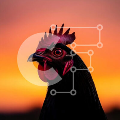 Intra Συλλεκτικό Ξύλινο Παζλ Plywood  4mm - Μαύρος κόκορας πορτρέτο με φόντο ηλιοβασίλεμα Σε Ξύλινο Κουτί - Διαστάσεις: 10x10 cm – 25 κομμάτια - Image 1