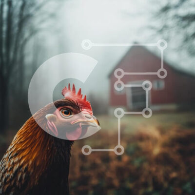 Intra Συλλεκτικό Ξύλινο Παζλ Plywood  4mm - Κοντινό πλάνο ενός κοτόπουλου με ομιχλώδες φόντο αχυρώνα Σε Ξύλινο Κουτί - Διαστάσεις: 10x10 cm – 25 κομμάτια - Image 1