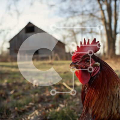 Intra Συλλεκτικό Ξύλινο Παζλ Plywood  4mm - Κόκορας μπροστά από έναν αχυρώνα Σε Ξύλινο Κουτί - Διαστάσεις: 10x10 cm – 25 κομμάτια - Image 1