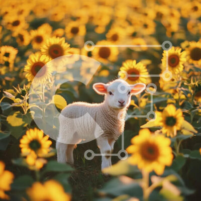 Intra Συλλεκτικό Ξύλινο Παζλ Plywood  4mm - Αρνί σε ένα χωράφι ηλίανθου Σε Ξύλινο Κουτί - Διαστάσεις: 10x10 cm – 25 κομμάτια - Image 1