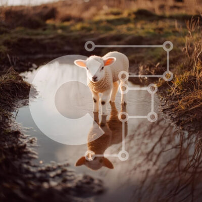 Intra Συλλεκτικό Ξύλινο Παζλ Plywood  4mm - Αρνί που στέκεται στη λακκούβα νερού Σε Ξύλινο Κουτί - Διαστάσεις: 10x10 cm – 25 κομμάτια - Image 1